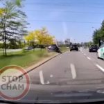 Szaleńczy „rajd” rzeszowską ulicą i pasem zieleni. Było o krok od potrącenia rowerzystów [WIDEO]