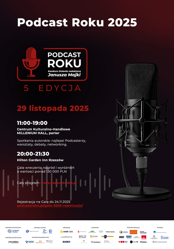 Konkurs Podcast Roku 2025 już wystartował. Spotkania autorskie, debaty i uroczysta gala
